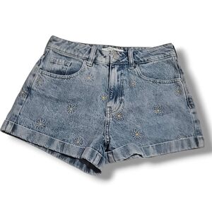 PACSUN Embroidered Daisy Flowers 🌼 Cuffed MOM Jean Shorts 25
